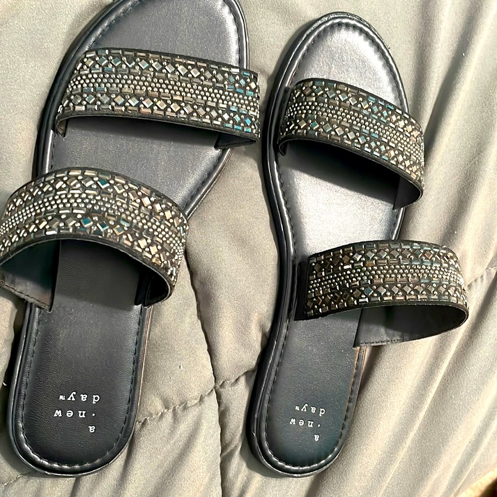 A New Day Black Beaded Slides